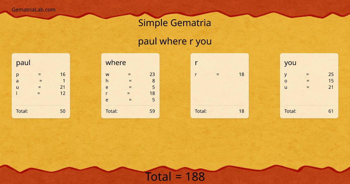 paul where r you in simple Gematria